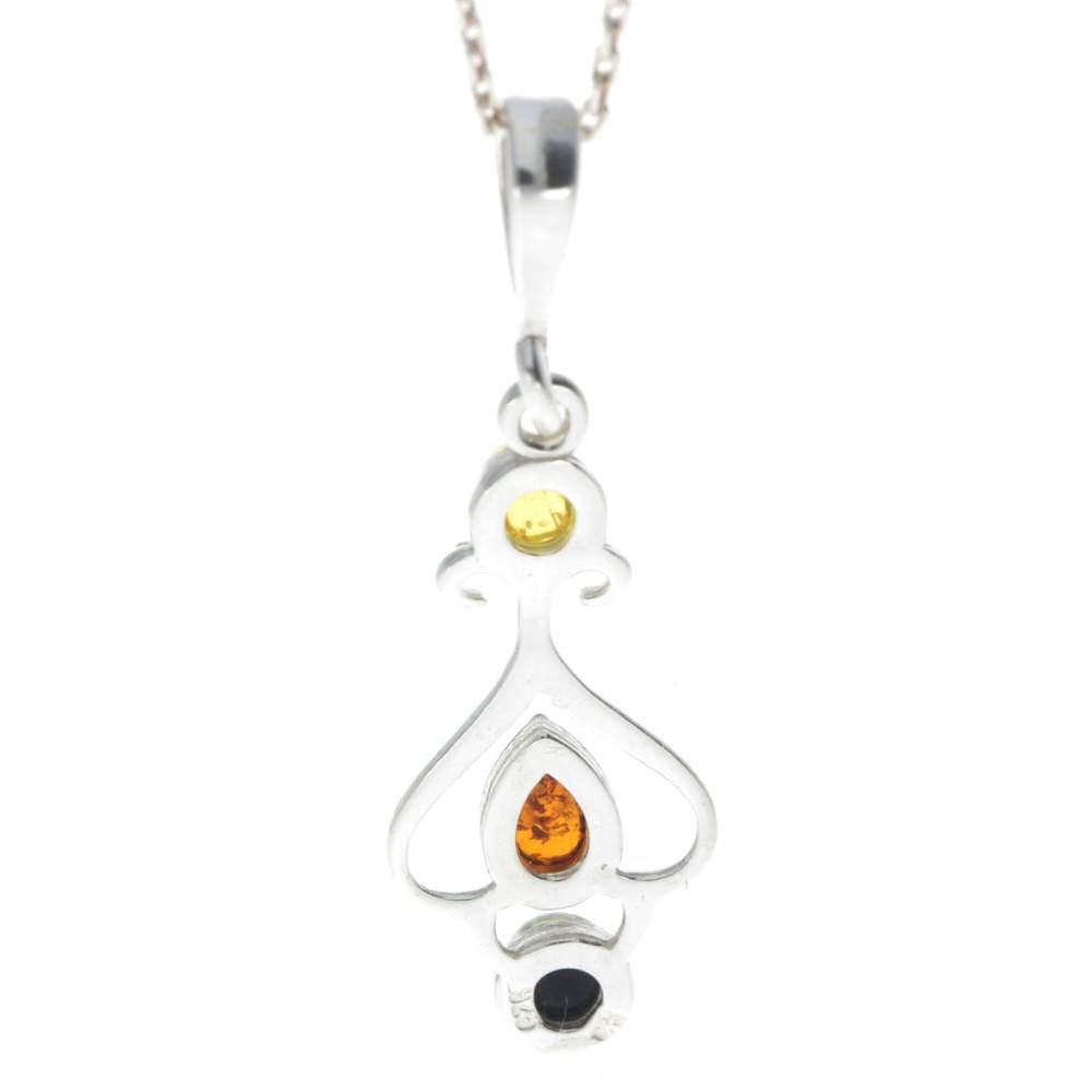 925 Sterling Silver & Baltic Amber Modern 3 Stone Pendant - M379