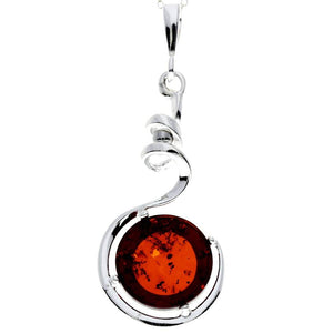 925 Sterling Silver & Baltic Amber Spiral Modern Pendant - M369