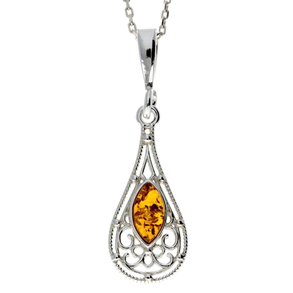 925 Sterling Silver & Baltic Amber Modern Pendant - M380