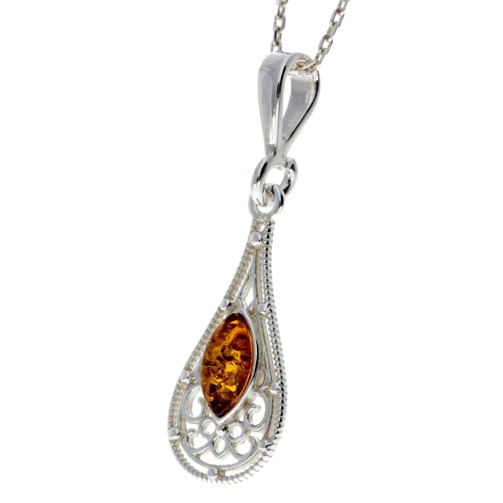 925 Sterling Silver & Baltic Amber Modern Pendant - M380