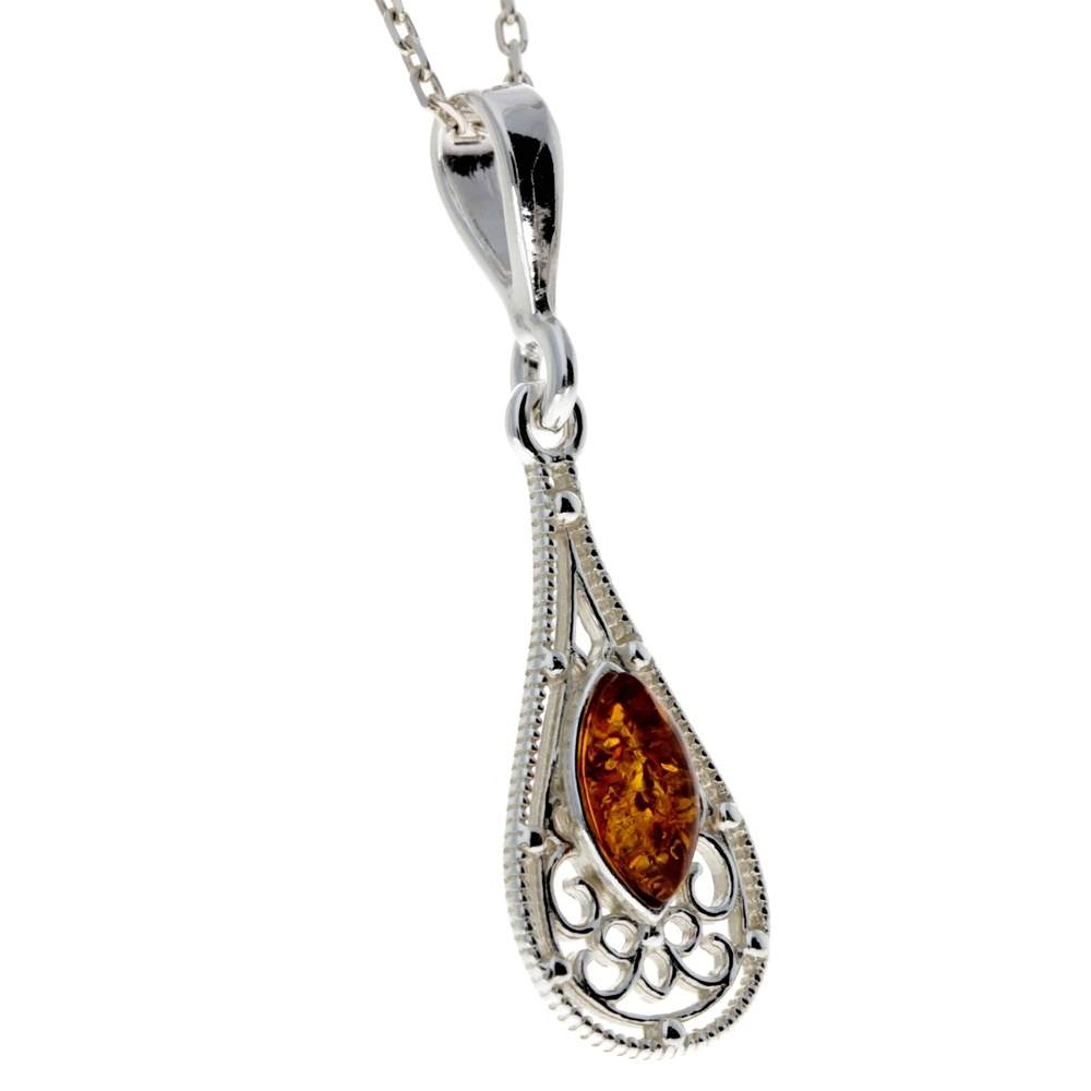 925 Sterling Silver & Baltic Amber Modern Pendant - M380