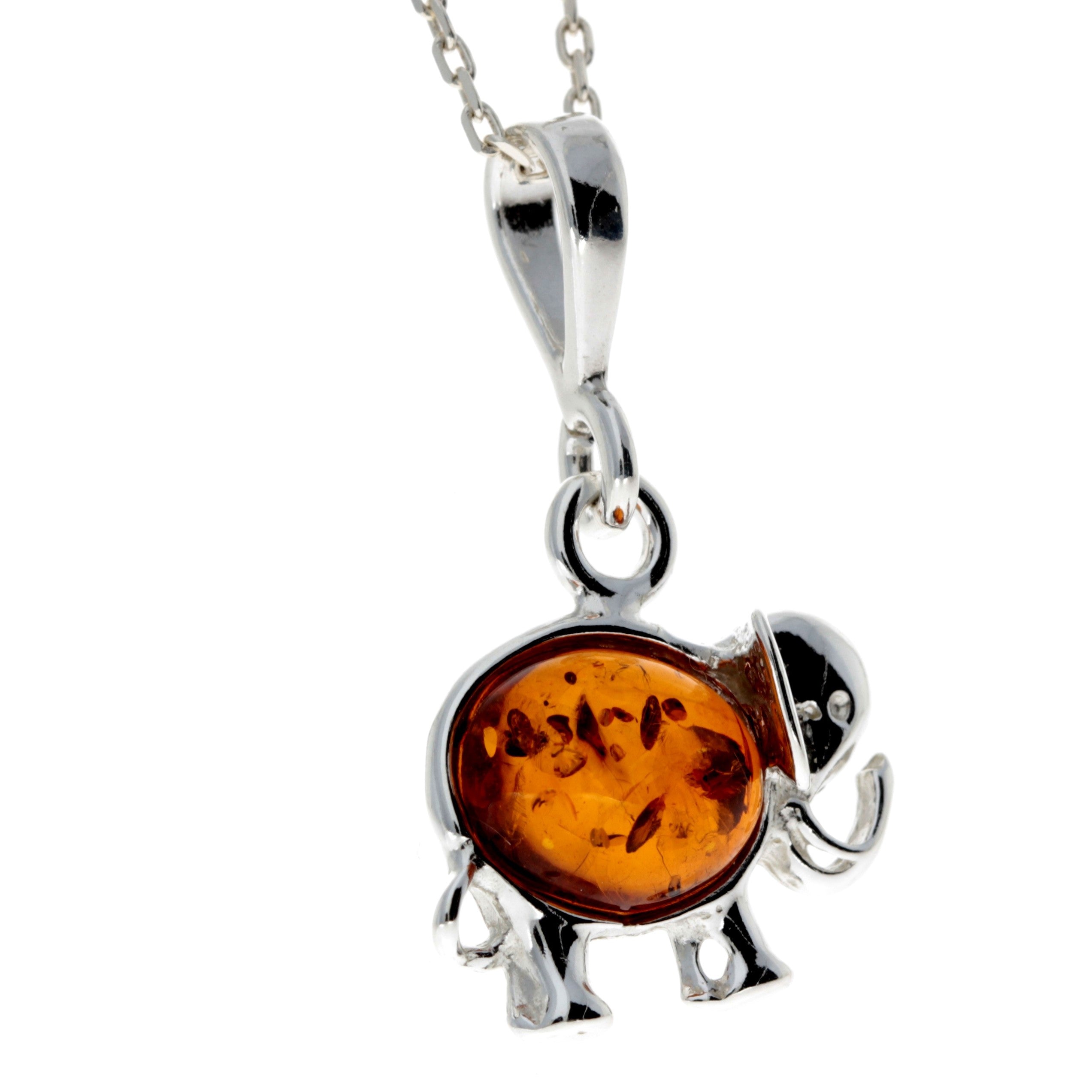 925 Sterling Silver & Baltic Amber Lucky Elephant Pendant - M376