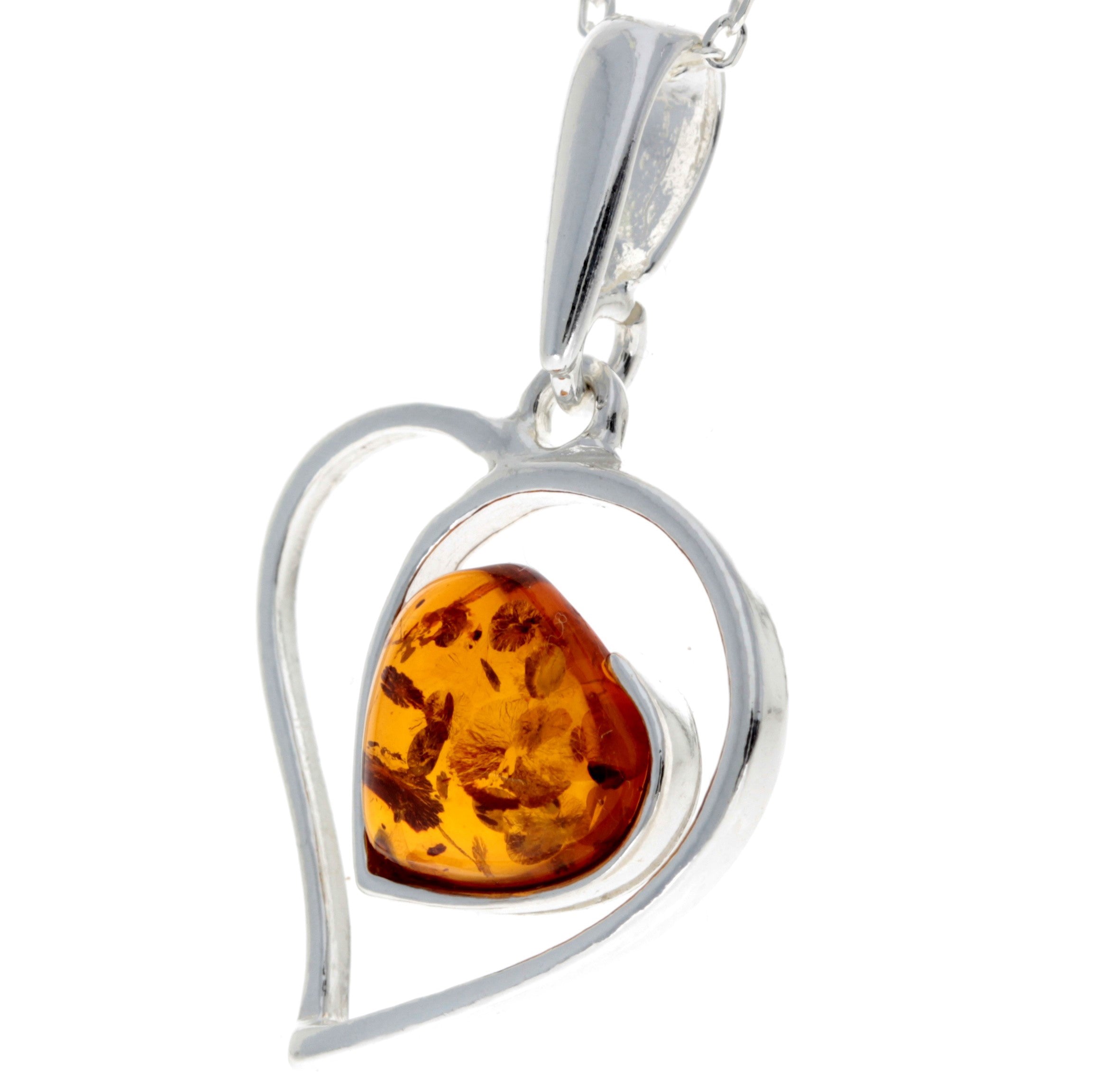 925 Sterling Silver & Baltic Amber Large Heart Pendant - GL246