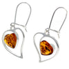 925 Sterling Silver & Genuine Baltic Amber Large Hearts Earrings - GL127