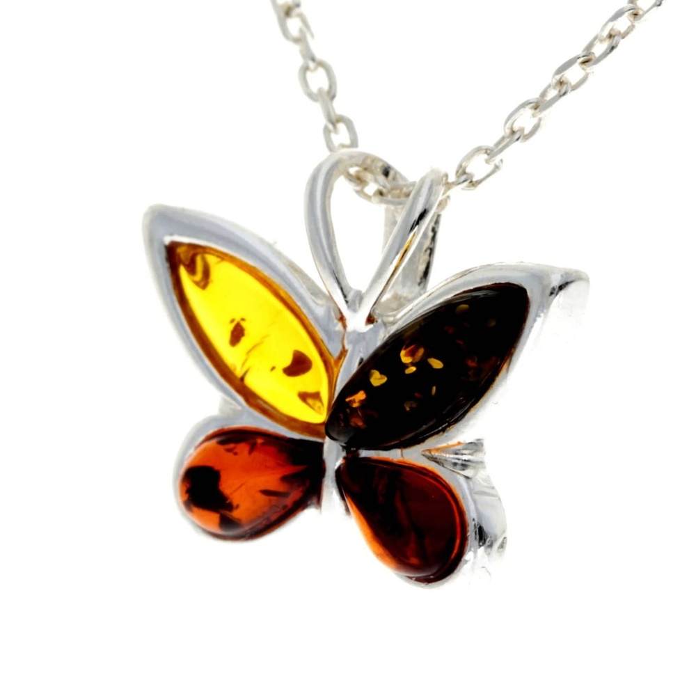 925 Sterling Silver & Baltic Amber Small Butterfly Pendant - AX201