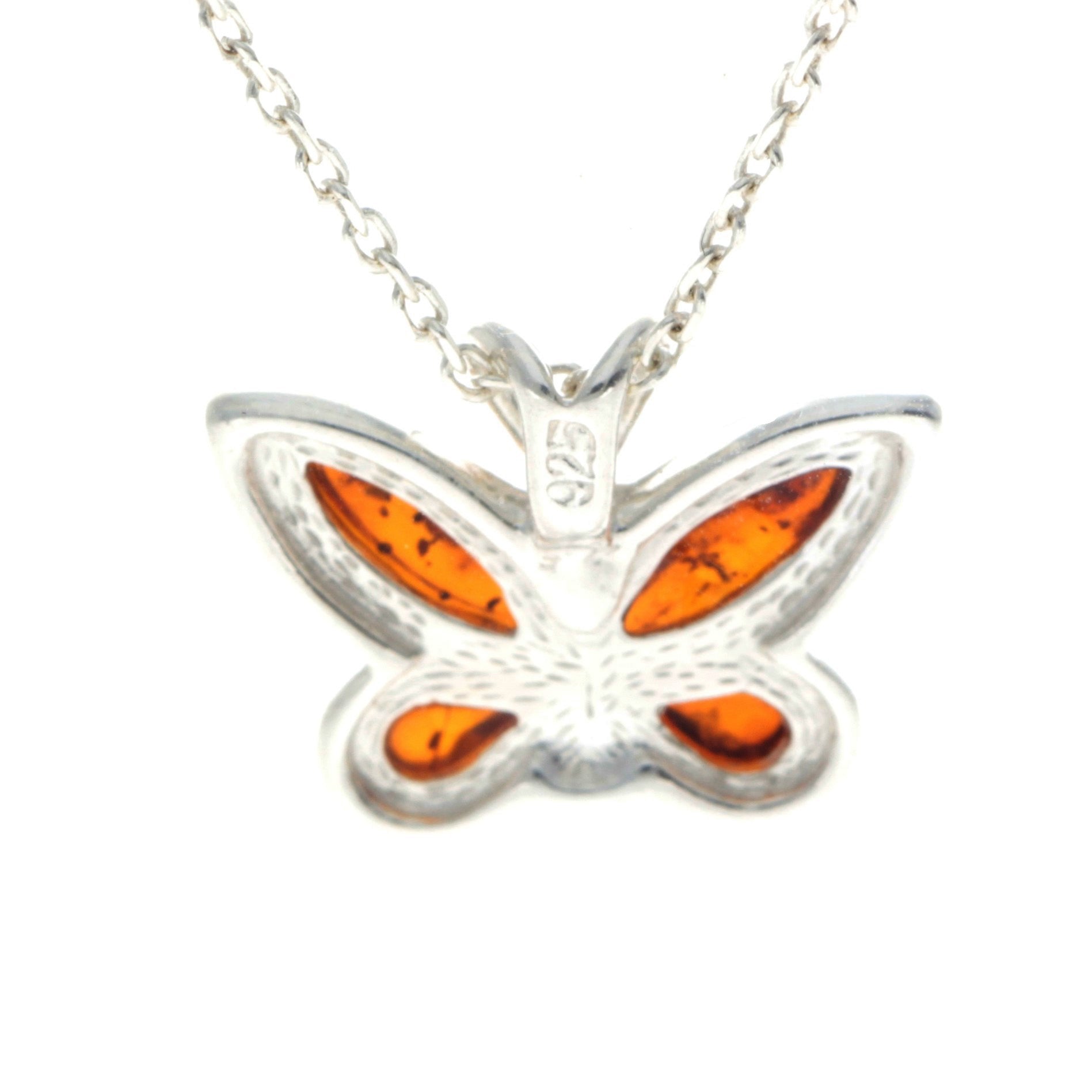 925 Sterling Silver & Baltic Amber Small Butterfly Pendant - AX201