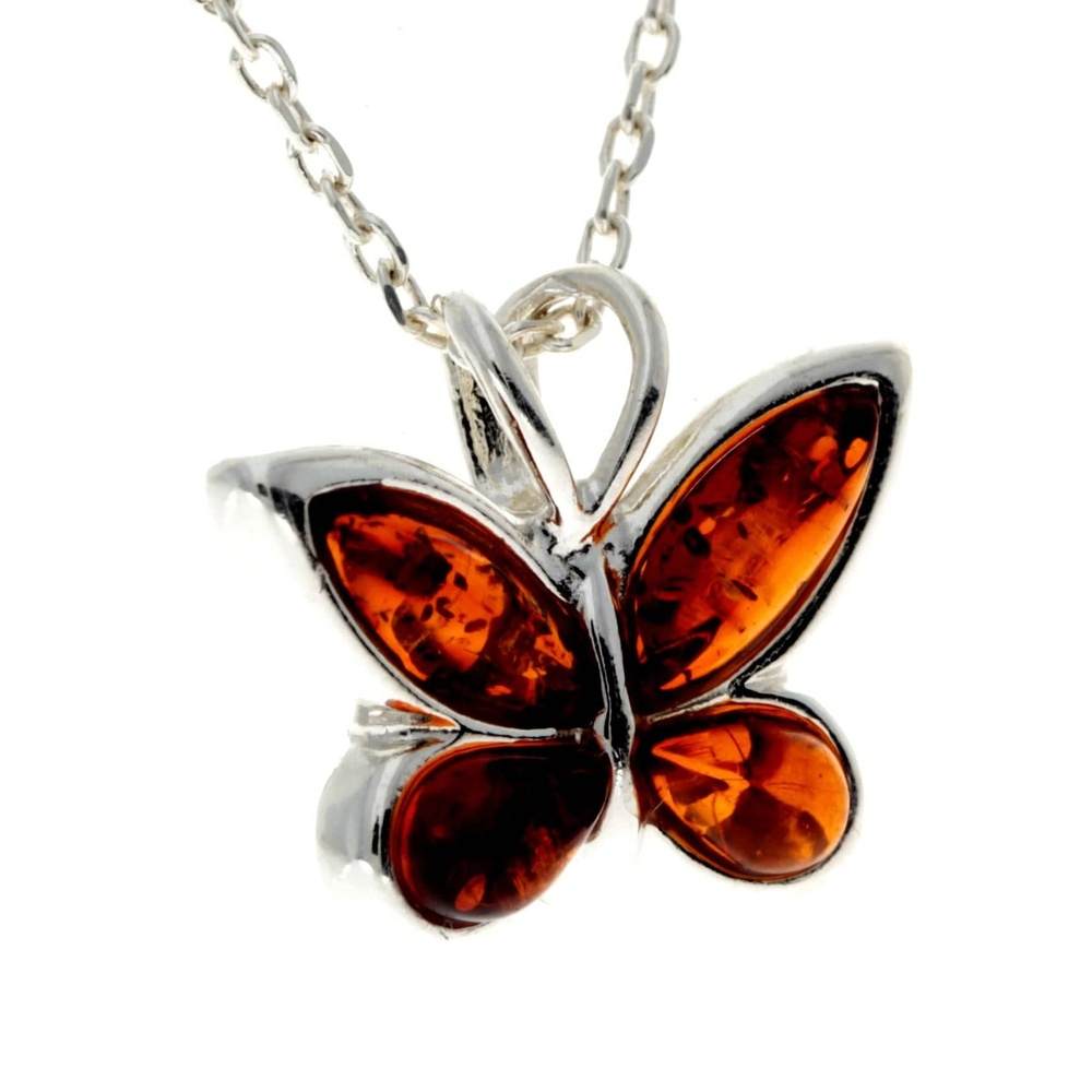 925 Sterling Silver & Baltic Amber Small Butterfly Pendant - AX201