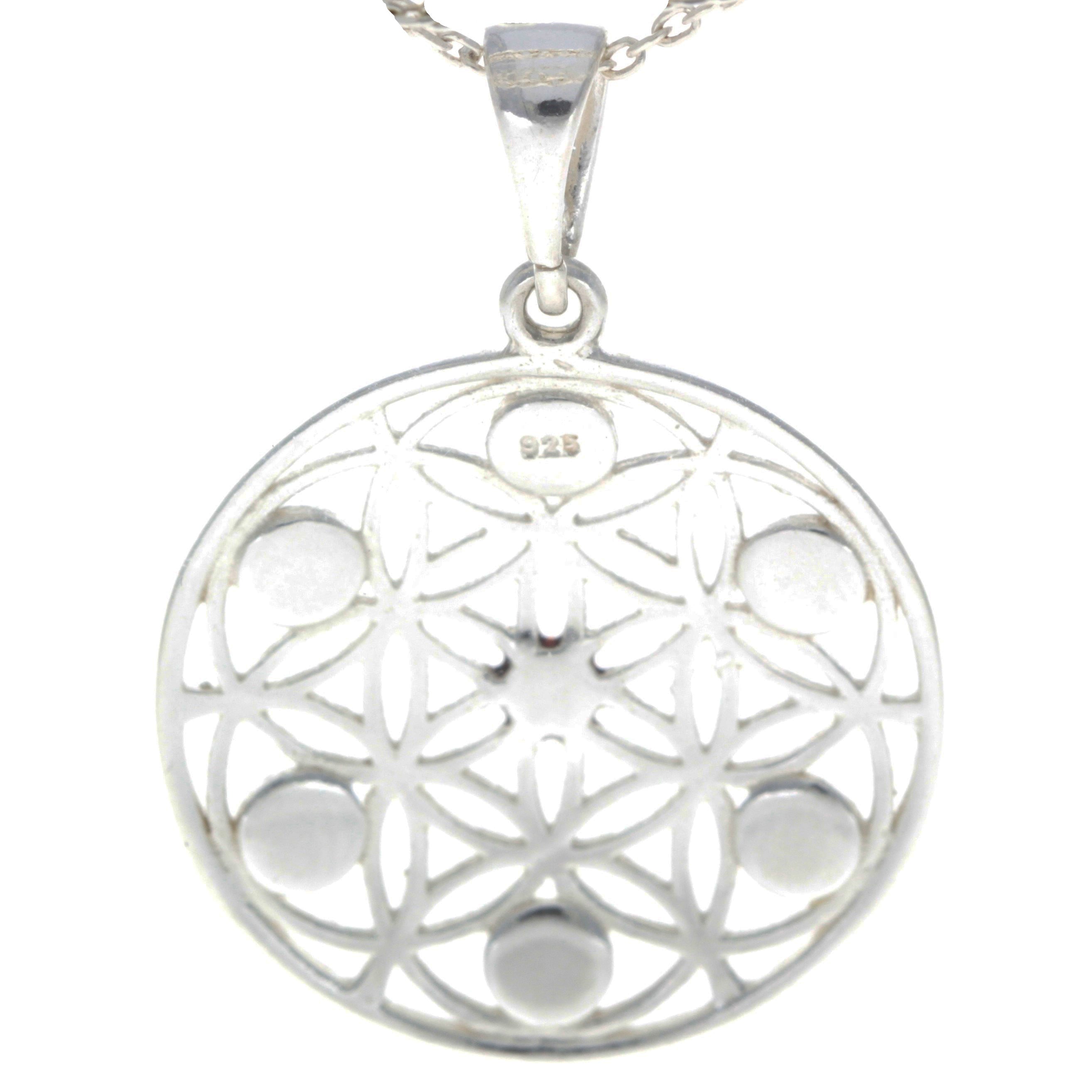 925 Sterling Silver Flower of Life Pendant set with Genuine Baltic Amber Gemstones - GL365