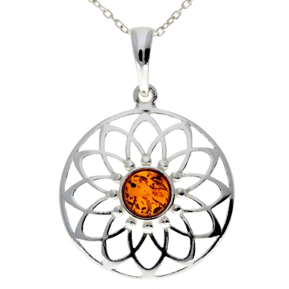 925 Sterling Silver & Baltic Amber Celtic Pendant - GL2005S