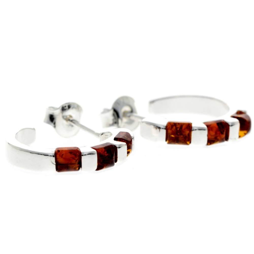 925 Sterling Silver & Baltic Amber Modern Studs Earrings - GL090