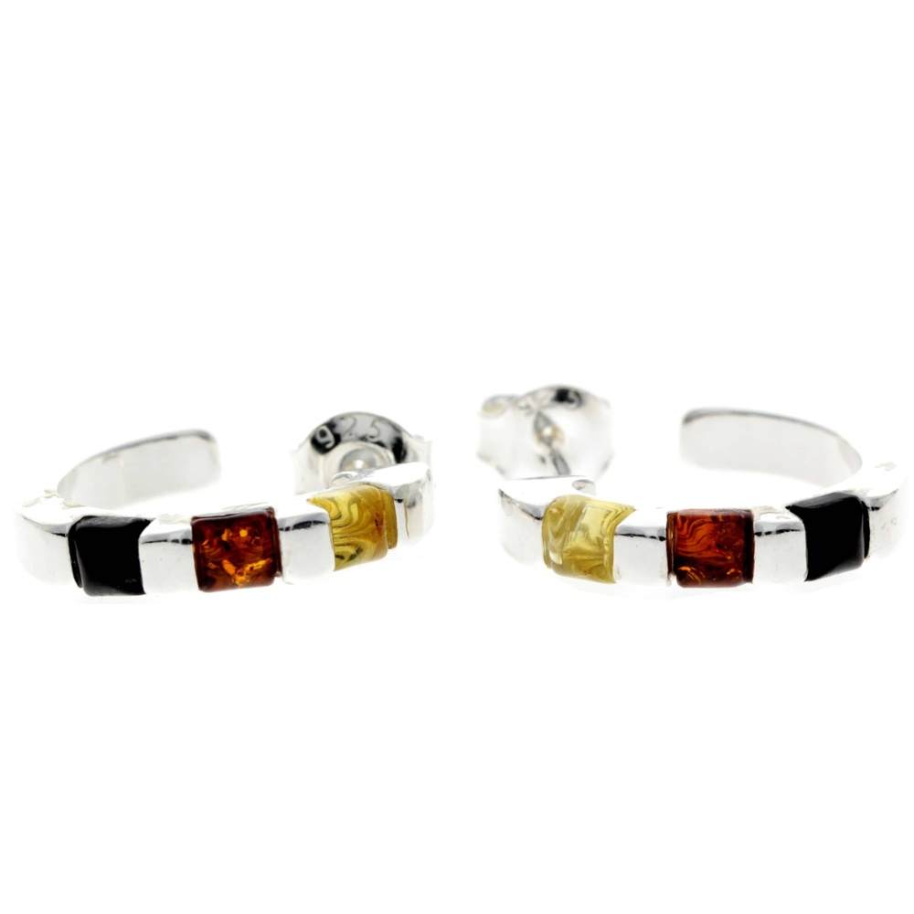 925 Sterling Silver & Baltic Amber Modern Studs Earrings - GL090