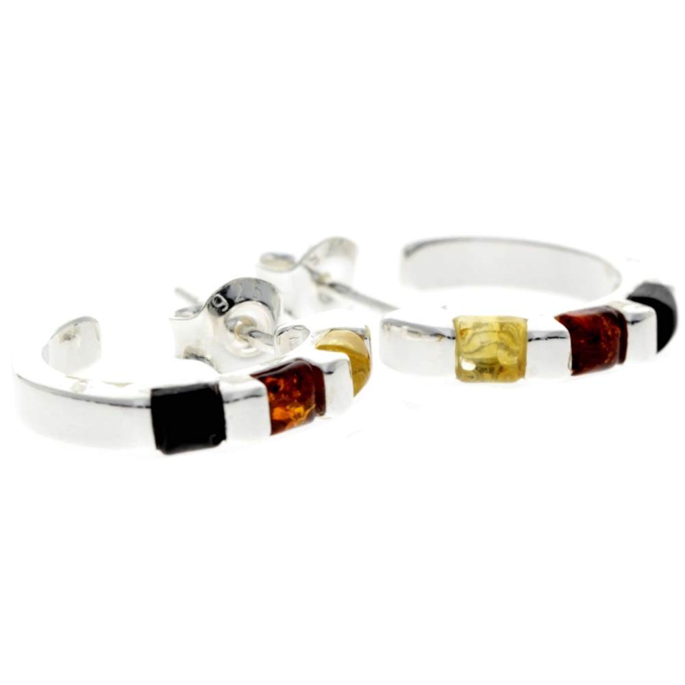 925 Sterling Silver & Baltic Amber Modern Studs Earrings - GL090