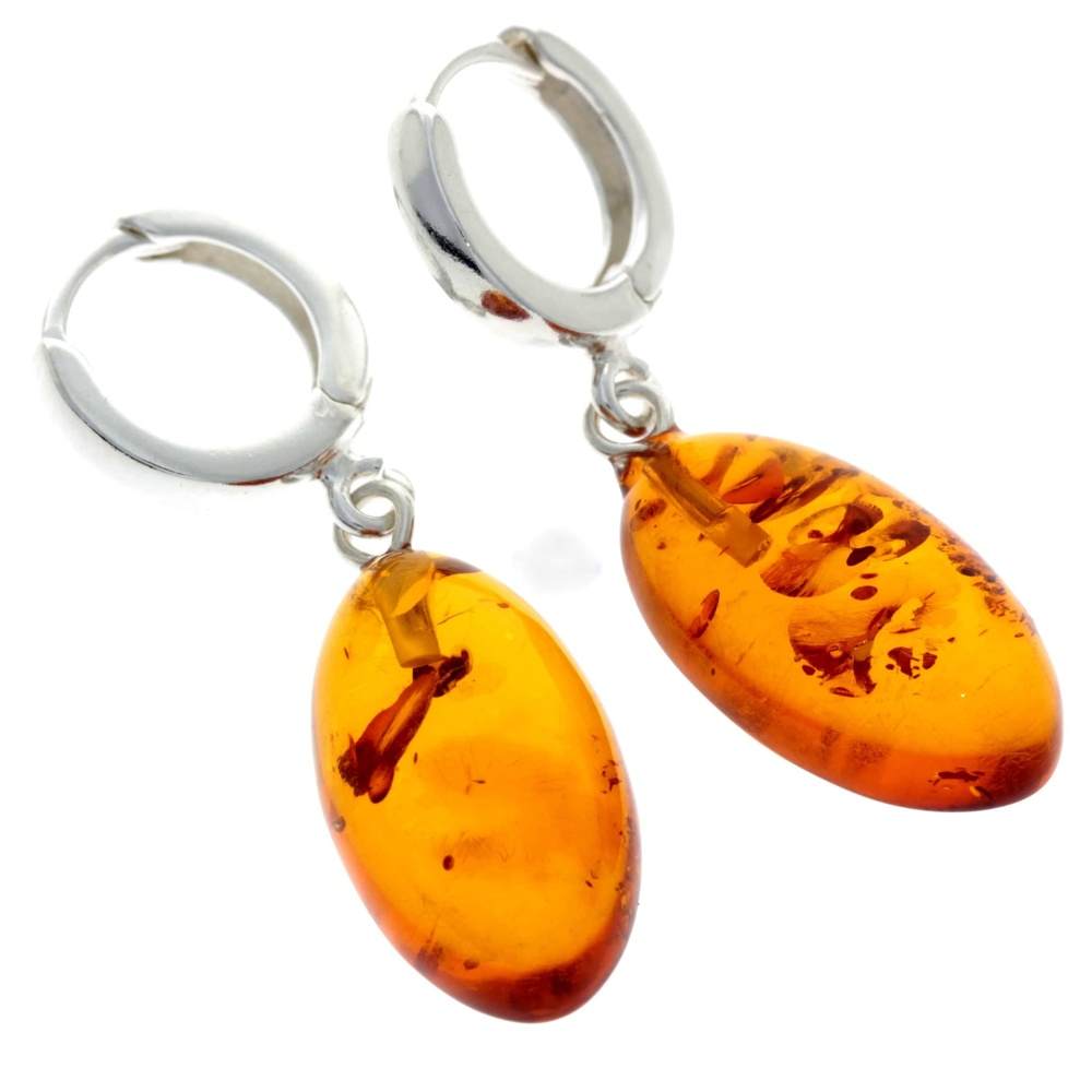 925 Sterling Silver & Baltic Amber Elegant Drop Dangling Earrings - AE1