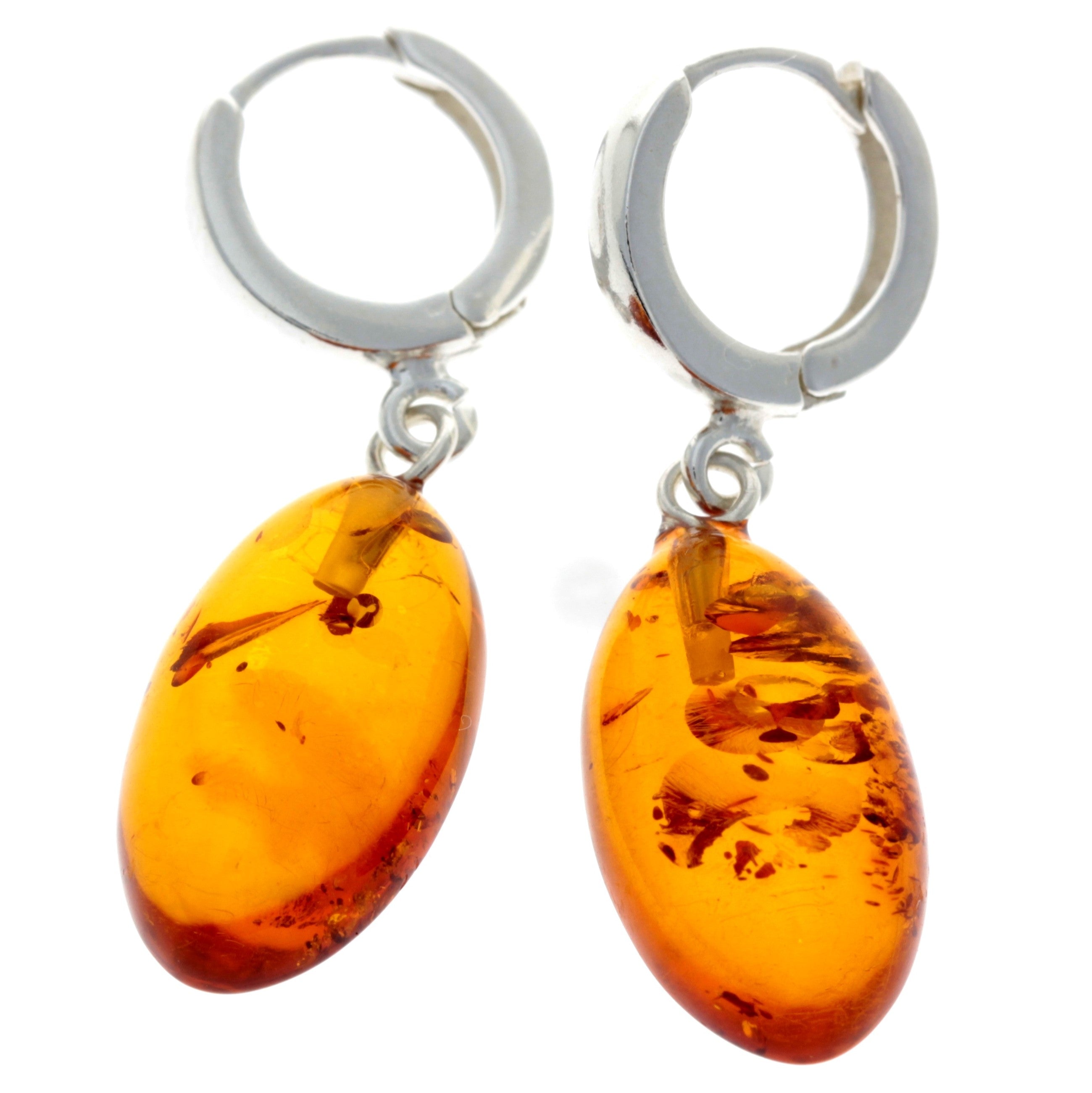 925 Sterling Silver & Baltic Amber Elegant Drop Dangling Earrings - AE1