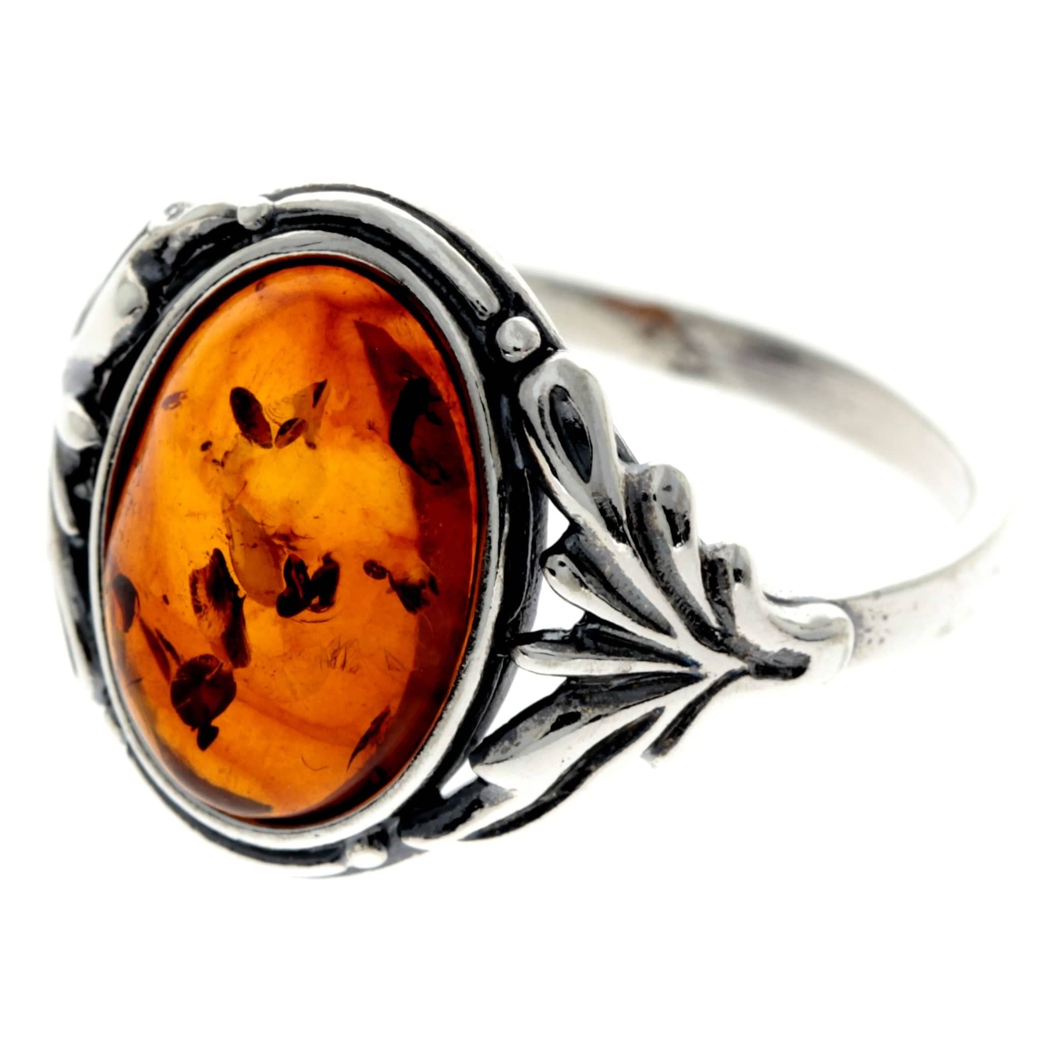 925 Sterling Silver & Genuine Baltic Amber Classic Oval Ring - AR1