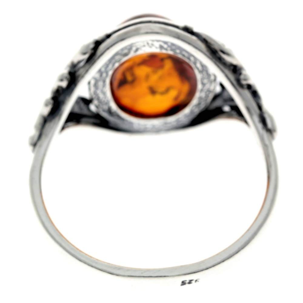 925 Sterling Silver & Genuine Baltic Amber Classic Oval Ring - AR1