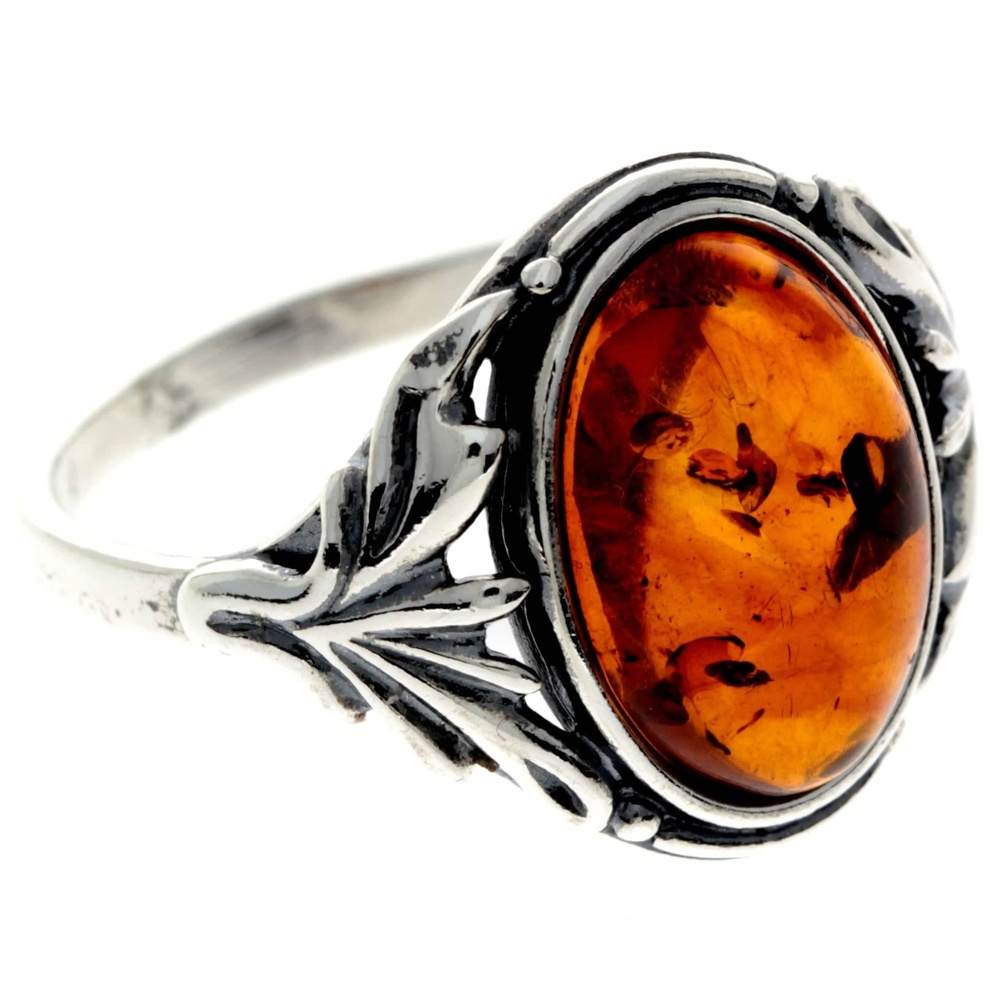 925 Sterling Silver & Genuine Baltic Amber Classic Oval Ring - AR1