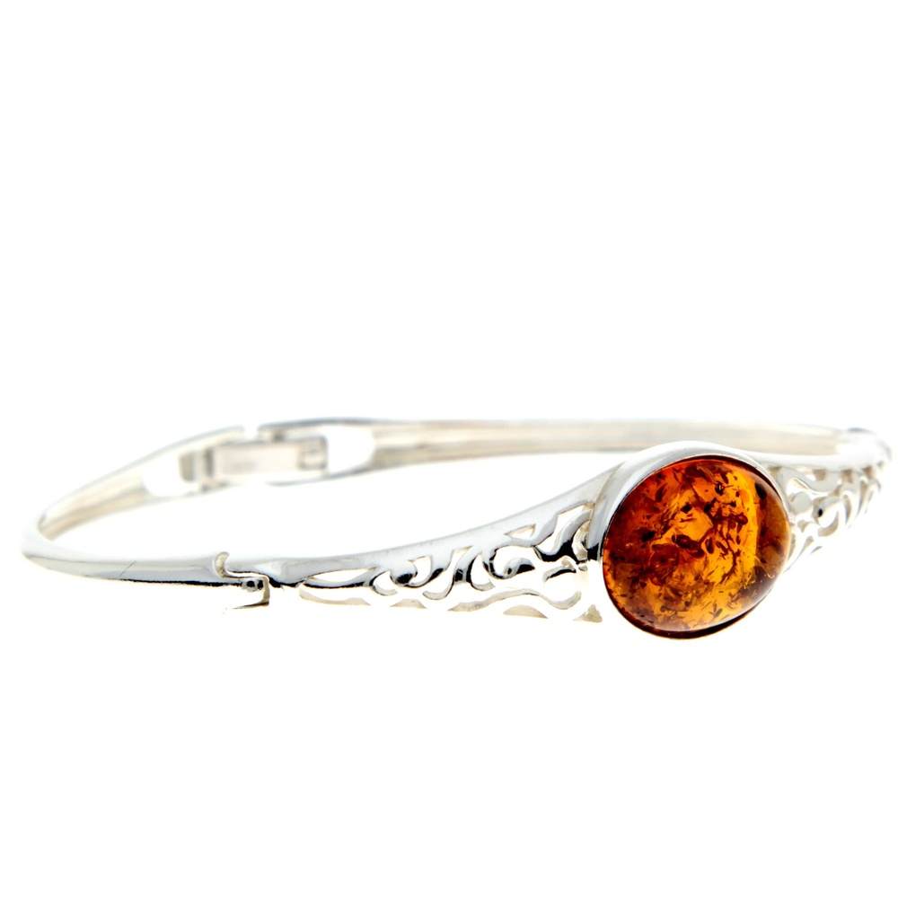 925 Sterling Silver & Baltic Amber Modern Celtic Solid Bangle - GL555