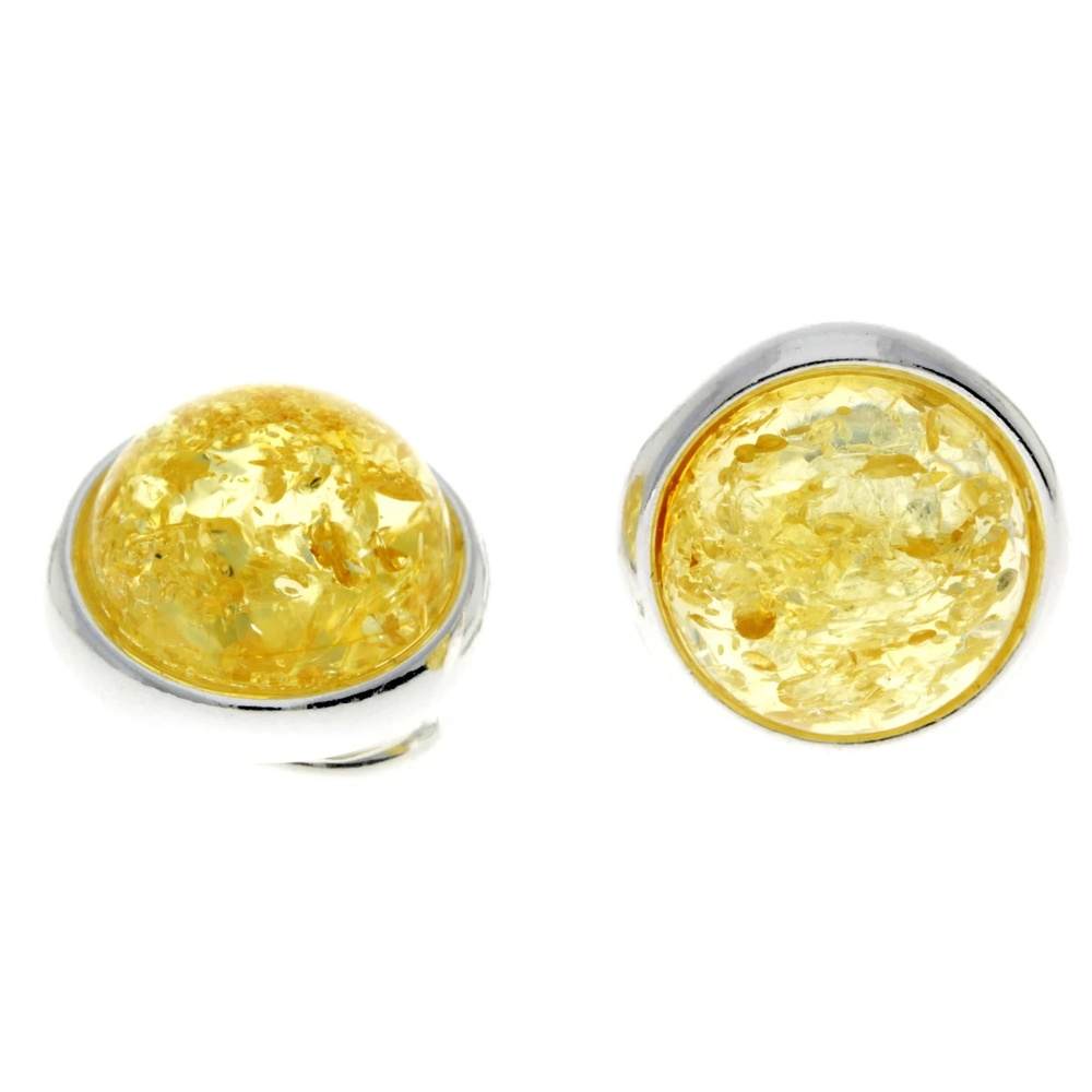 925 Sterling Silver & Genuine Baltic Amber Classic Round Clip on earrings - GL1036