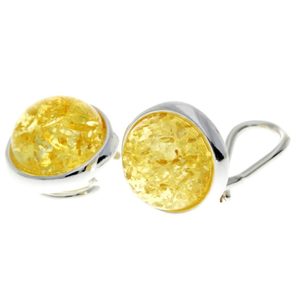 925 Sterling Silver & Genuine Baltic Amber Classic Round Clip on earrings - GL1036