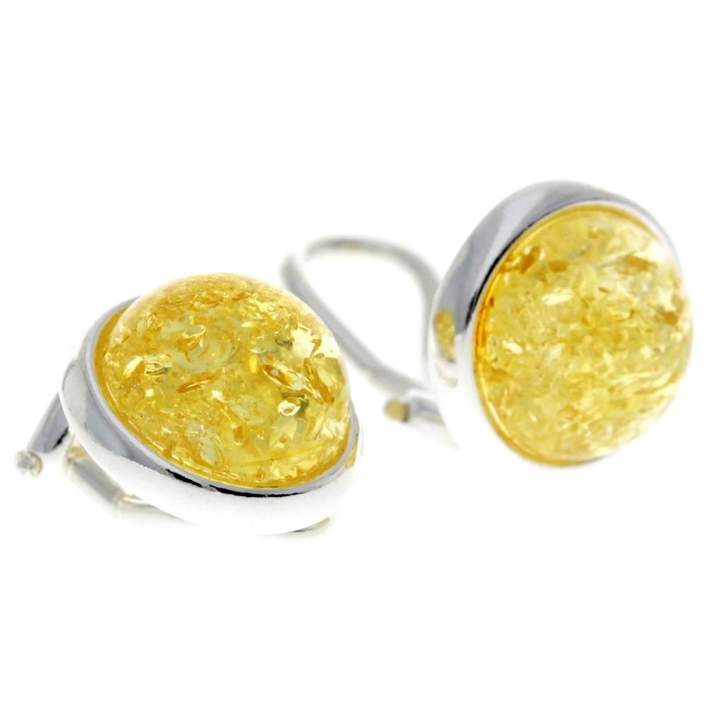 925 Sterling Silver & Genuine Baltic Amber Classic Round Clip on earrings - GL1036