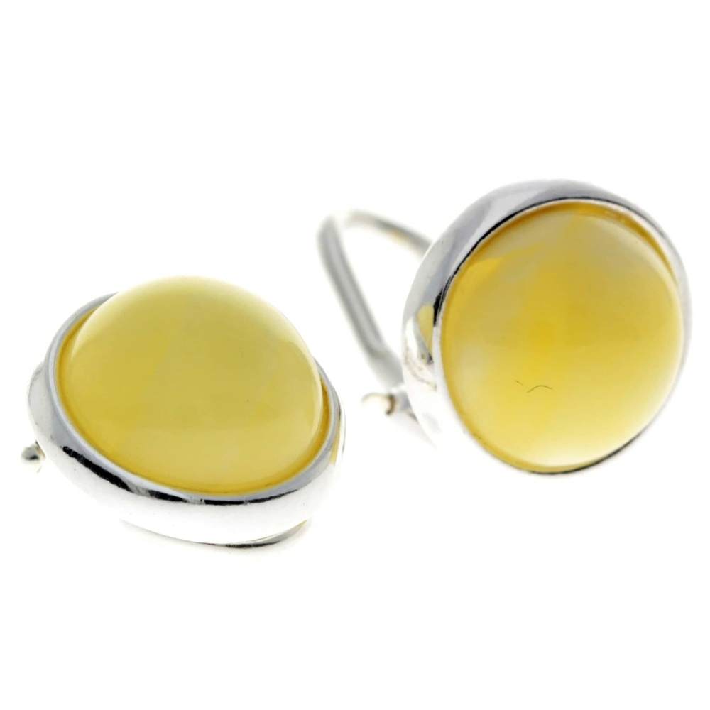 925 Sterling Silver & Genuine Baltic Amber Classic Round Clip on earrings - GL1036