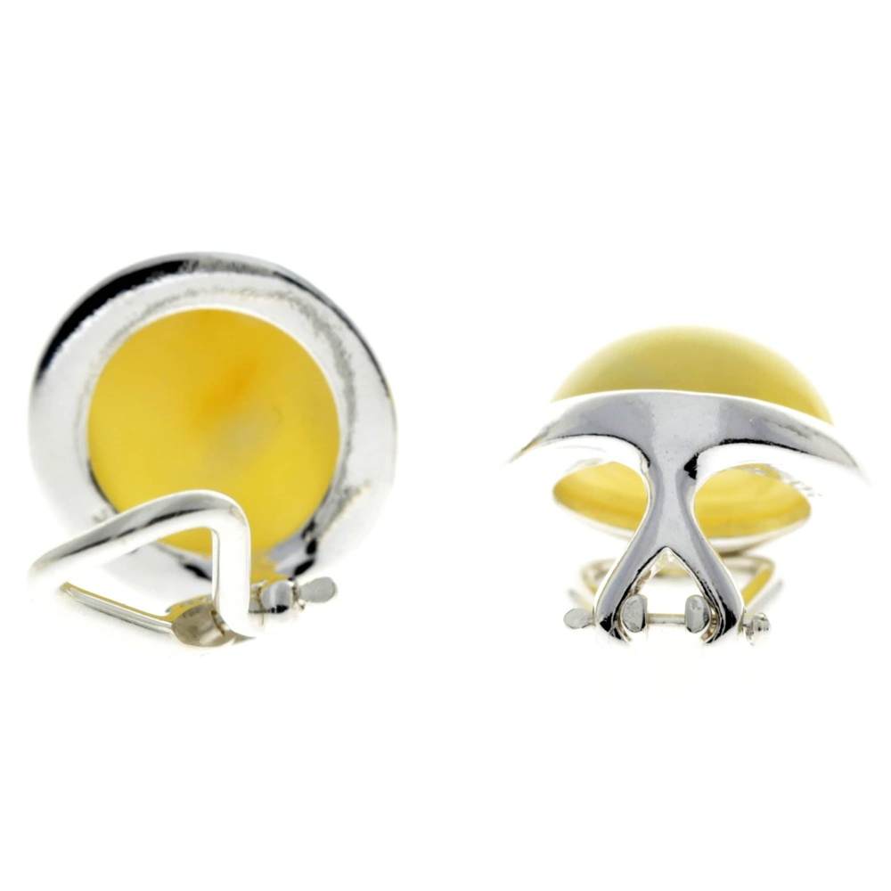 925 Sterling Silver & Genuine Baltic Amber Classic Round Clip on earrings - GL1036