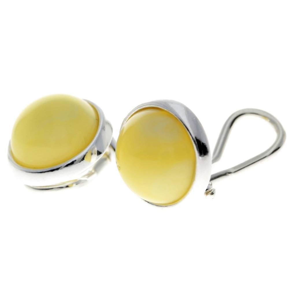 925 Sterling Silver & Genuine Baltic Amber Classic Round Clip on earrings - GL1036