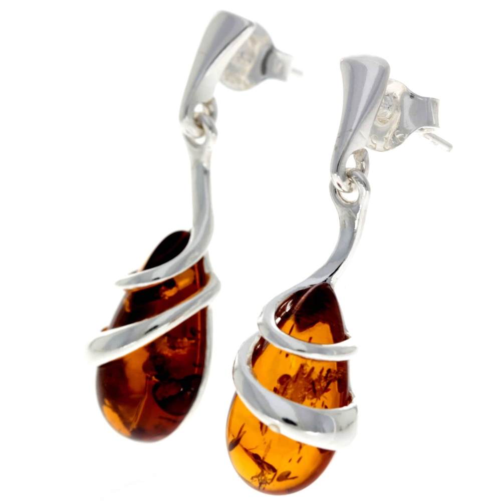 925 Sterling Silver & Baltic Amber Drop Modern Earrings - GL196