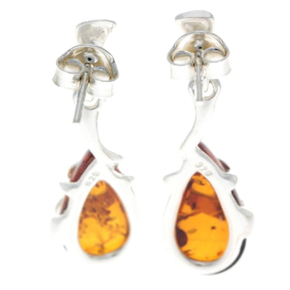 925 Sterling Silver & Baltic Amber Drop Modern Earrings - GL196