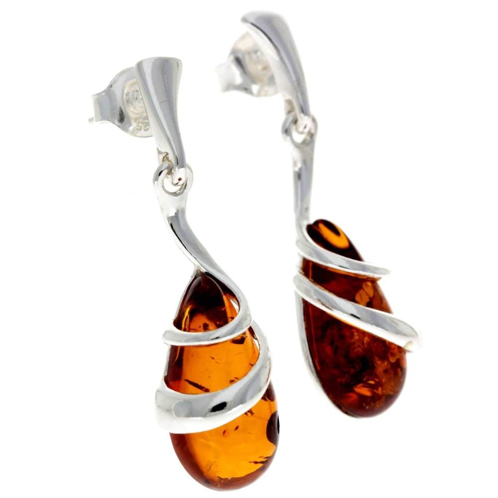 925 Sterling Silver & Baltic Amber Drop Modern Earrings - GL196