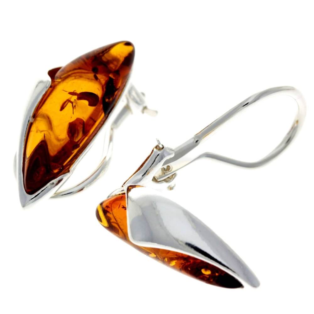 925 Sterling Silver & Genuine Baltic Amber Clip-on Modern Earrings - GL199