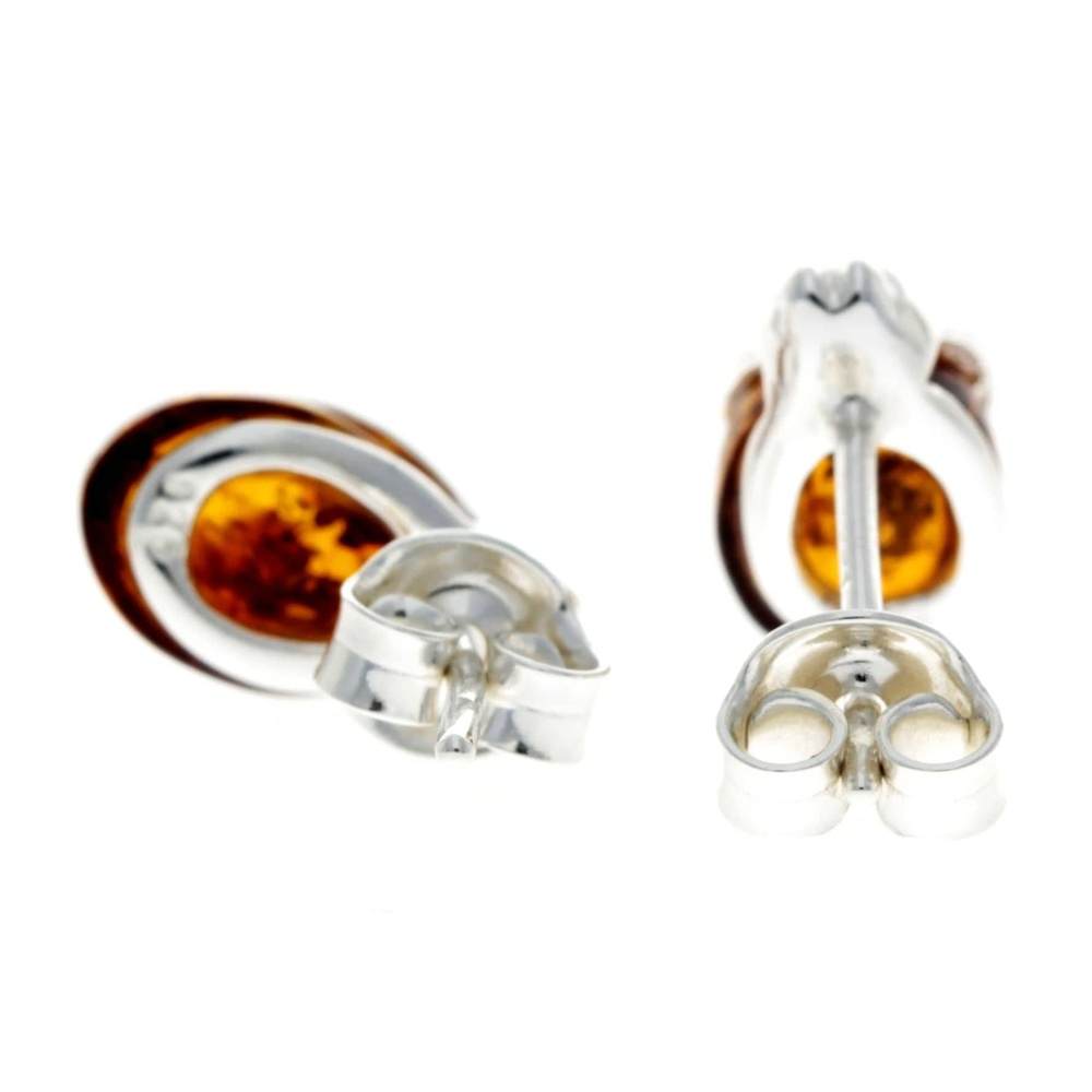 925 Sterling Silver & Genuine Baltic Amber Ladybird Studs Earrings - GL1000