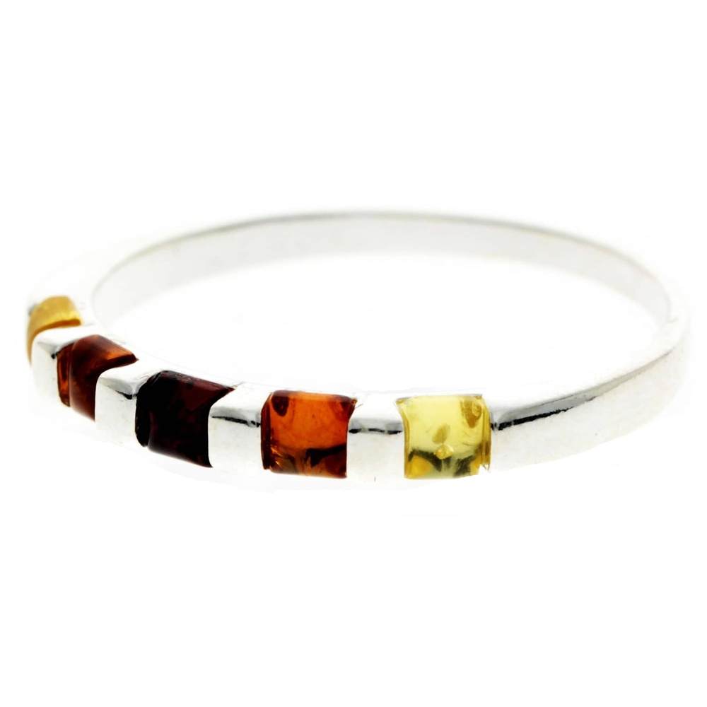 925 Sterling Silver & Genuine Baltic Amber Square Stones Modern Ring - GL722