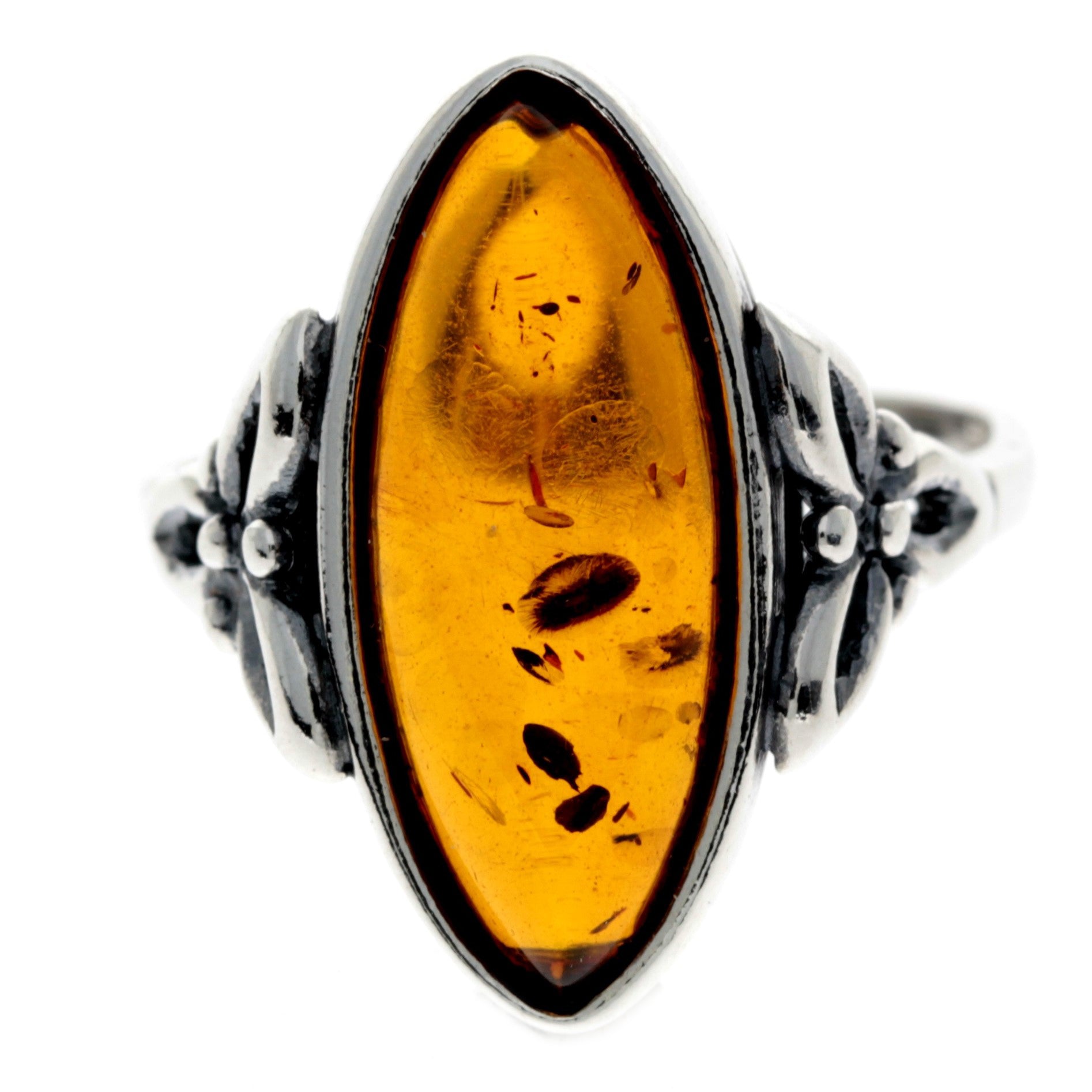 925 Sterling Silver & Genuine Baltic Amber Celtic Ring - GL736