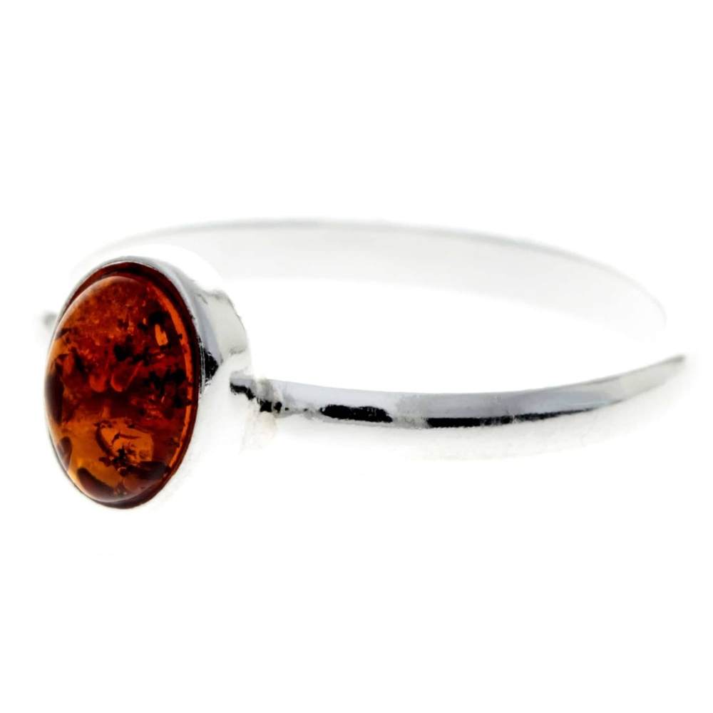 925 Sterling Silver & Baltic Amber Round Classic Ring - 7481