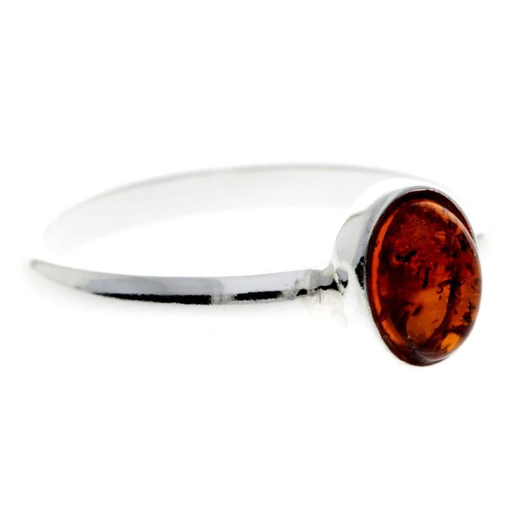 925 Sterling Silver & Baltic Amber Round Classic Ring - 7481