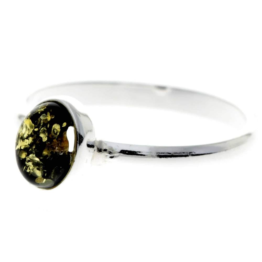 925 Sterling Silver & Baltic Amber Round Classic Ring - 7481