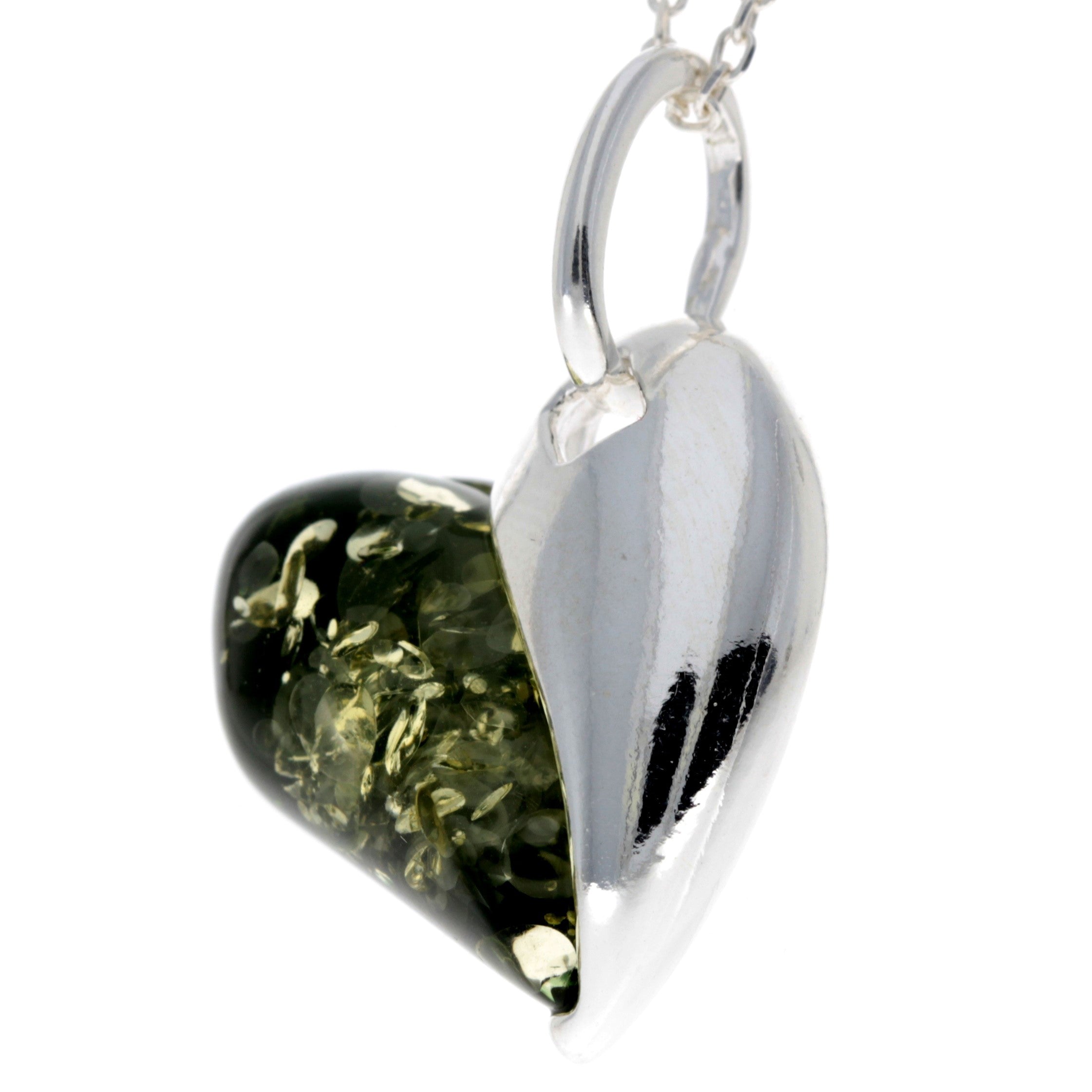 925 Sterling Silver & Baltic Amber Pendant in Heart Shape - GL239