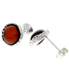 925 Sterling Silver & Genuine Baltic Amber Classic Round Studs Earrings - M649