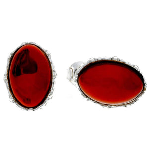 925 Sterling Silver & Genuine Baltic Amber Classic Oval Studs Earrings - M650