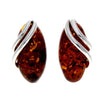 925 Sterling Silver & Genuine Baltic Amber Modern Oval Studs Earrings - GL056