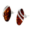 925 Sterling Silver & Genuine Baltic Amber Modern Oval Studs Earrings - GL056
