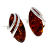 925 Sterling Silver & Genuine Baltic Amber Modern Oval Studs Earrings - GL056
