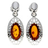 925 Sterling Silver & Genuine Oval Baltic Amber Drop Modern Earrings - GL194