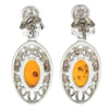 925 Sterling Silver & Genuine Oval Baltic Amber Drop Modern Earrings - GL194