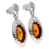 925 Sterling Silver & Genuine Oval Baltic Amber Drop Modern Earrings - GL194