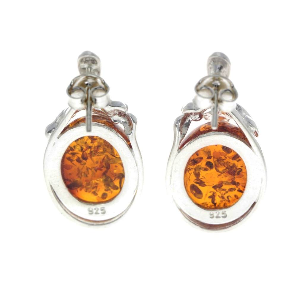 925 Sterling Silver & Genuine Baltic Amber Large Drop Earrings - GL190