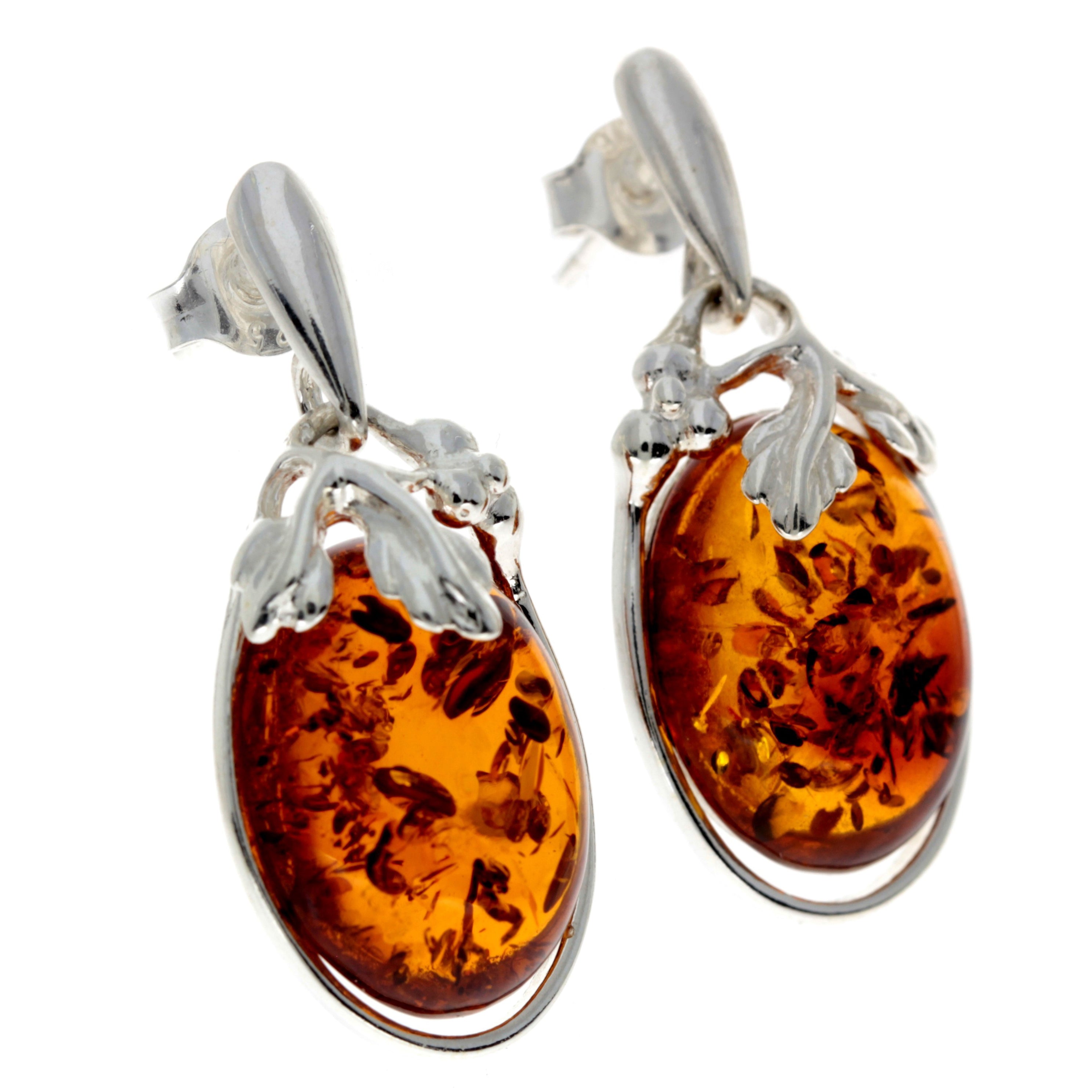925 Sterling Silver & Genuine Baltic Amber Large Drop Earrings - GL190