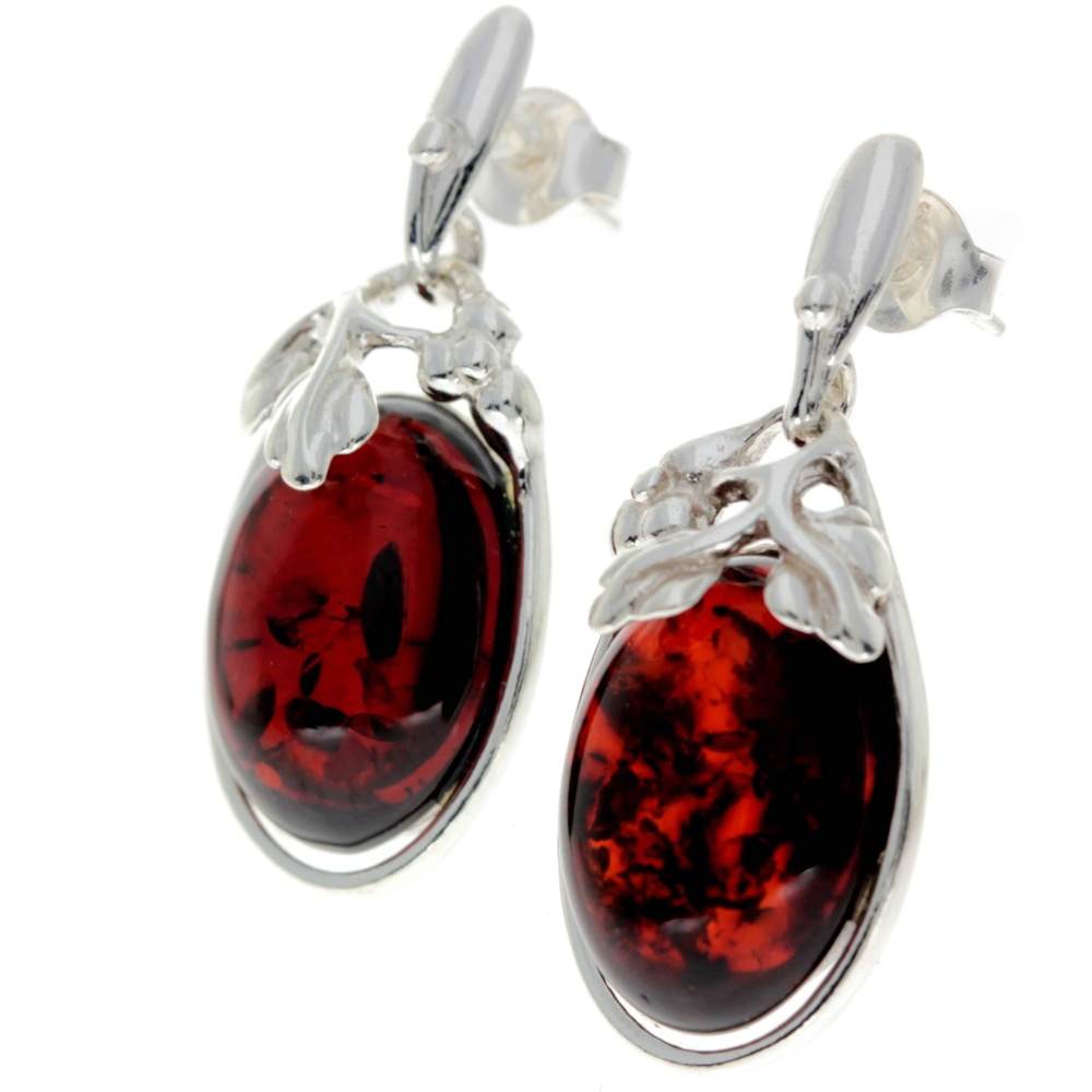 925 Sterling Silver & Genuine Baltic Amber Large Drop Earrings - GL190